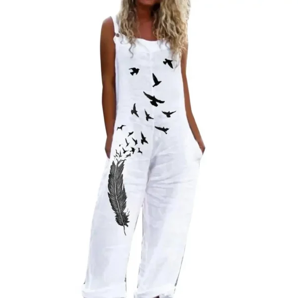Casual Loose Cotton Linen Jumpsuit Spaghetti Strap Wide Leg Overalls - Image 2
