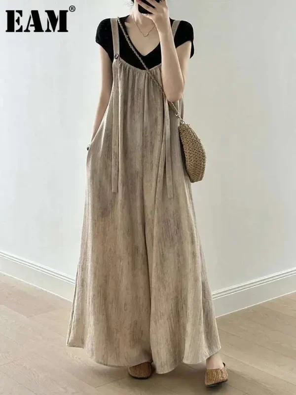 Women Linen Wide Leg High Waist Casual Jumpsuit Spring Autumn