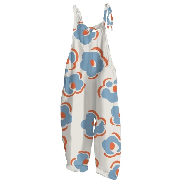 Women’s Cotton Linen Loose Print Jumpsuit Casual Overalls Pockets - Image 4