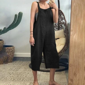 Solid Color Loose Cotton Linen Jumpsuit Sleeveless Harem Vintage Overalls