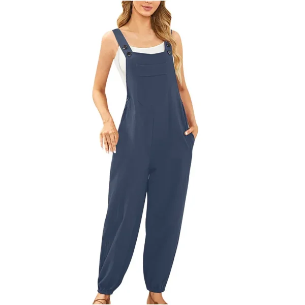 Women’s Cotton Linen Jumpsuit Casual Pocket Overalls Summer Fashion Style - Image 2