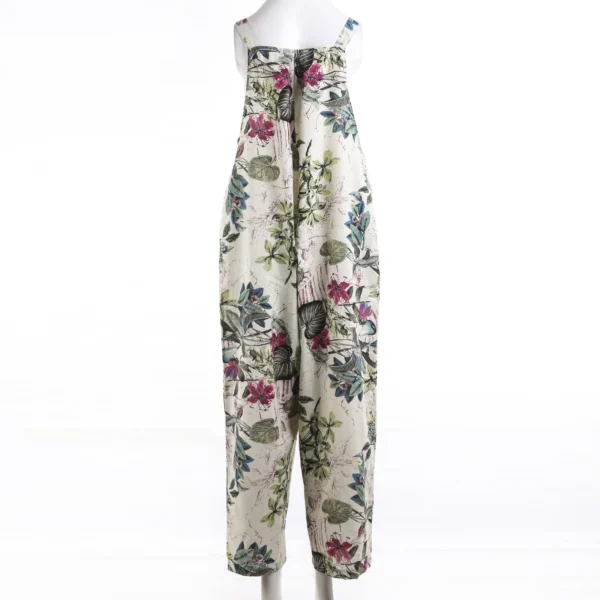 Women’s Cotton Linen Floral Jumpsuit Sleeveless Loose Casual Pockets - Image 6