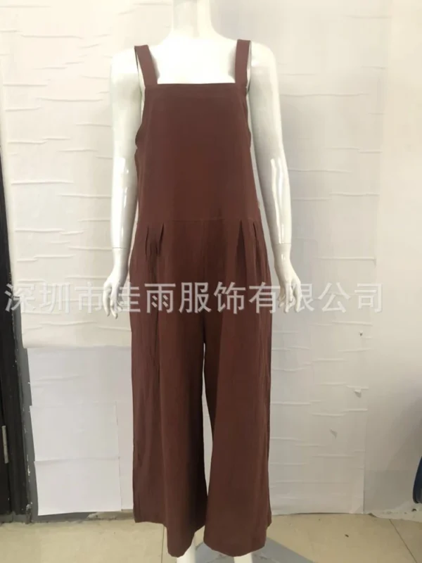 Cotton Linen Vintage Jumpsuit With Buttons Pockets And Sleeveless - Image 4