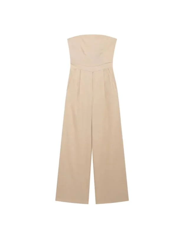 Strapless Linen Jumpsuit For Women Straight Neck Chic Playsuit - Image 6