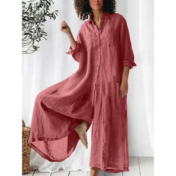 Women Plus Size Casual Cotton Linen Loose Wide Leg Jumpsuit Comfortable - Image 4