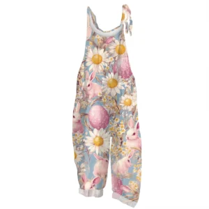 Women’s Cotton Linen Casual Loose Printed Summer Romper Jumpsuit