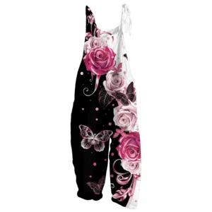 High-Quality Cotton Linen Printed Casual Loose Jumpsuit For Women
