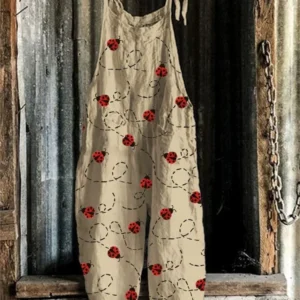 3D Printed Cotton Linen Jumpsuit Casual Loose Summer Plus Size Outfit Wear