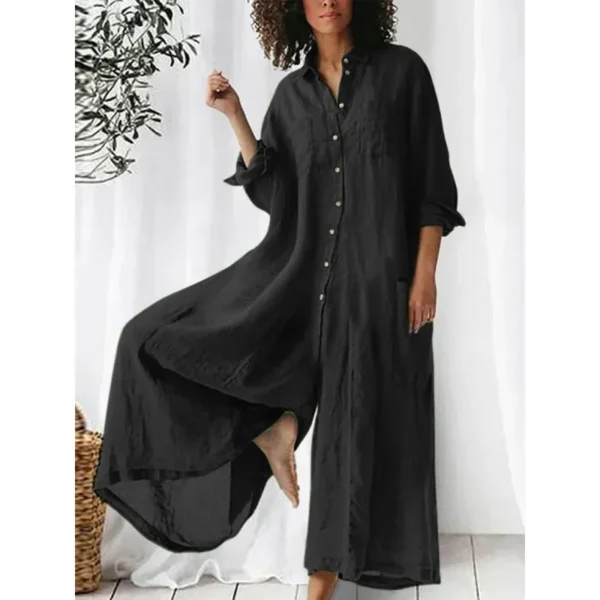 Women Plus Size Casual Cotton Linen Loose Wide Leg Jumpsuit Comfortable - Image 3