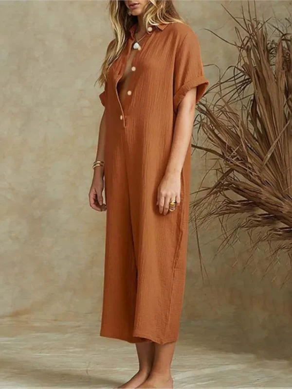 Elegant Cotton Linen Workwear Jumpsuit For Women Office Casual - Image 5