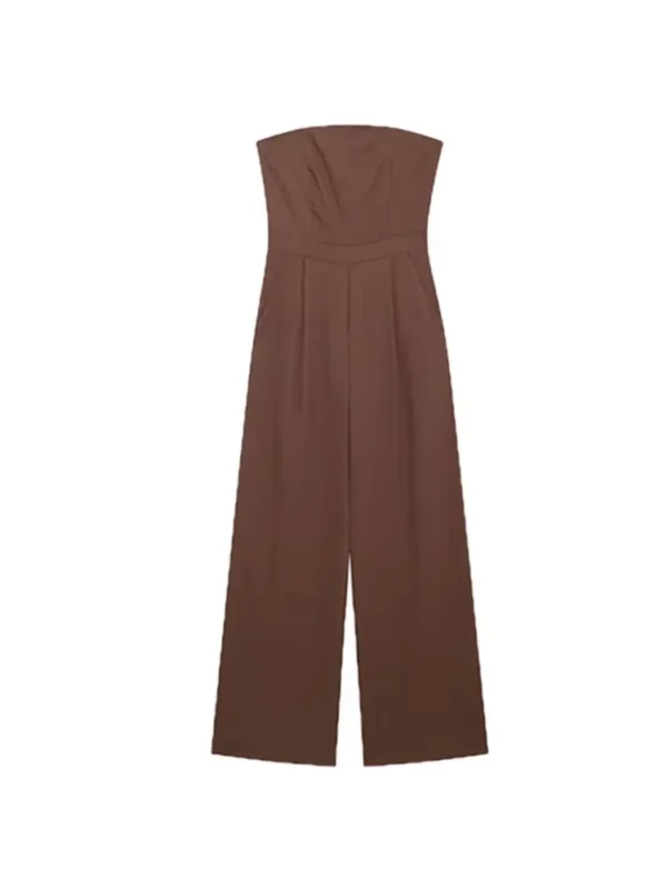 Strapless Linen Jumpsuit For Women Straight Neck Chic Playsuit - Image 2