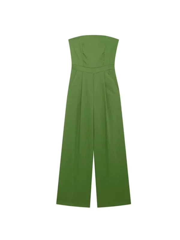 Strapless Linen Jumpsuit For Women Straight Neck Chic Playsuit - Image 3