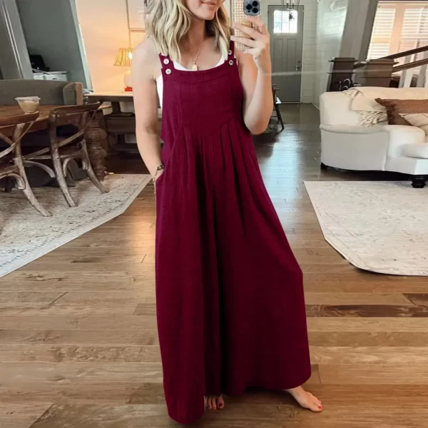 Women Casual Linen Romper Jumpsuit Wide Leg Cropped Pants Summer - Image 6