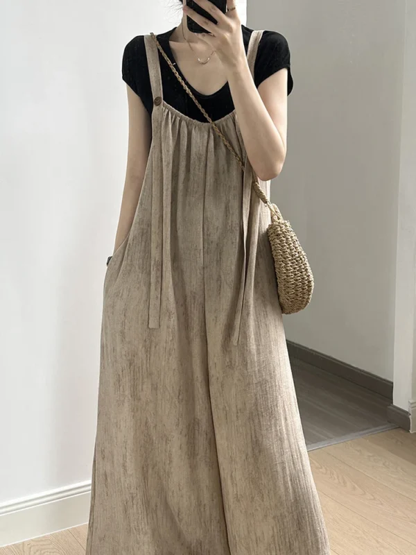 Women Linen Wide Leg High Waist Casual Jumpsuit Spring Autumn - Image 5