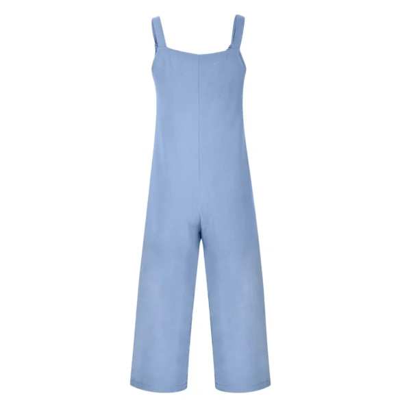 Women’s Casual Cotton Linen Spaghetti Strap Summer Harem Jumpsuit - Image 3