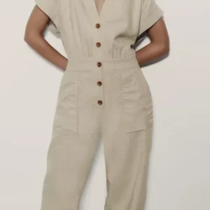 Summer Casual V-Neck Sleeveless Linen Blend Long Jumpsuit Outfit Wear