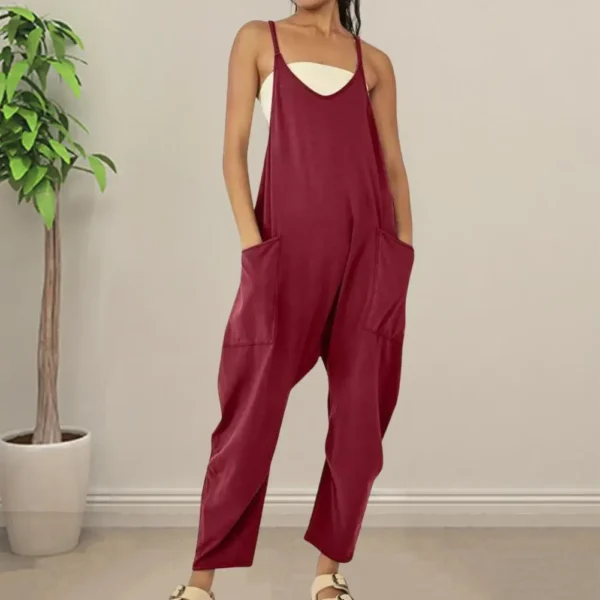 Casual Loose Cotton Linen Sleeveless Jumpsuit With Wide Leg Pants - Image 5