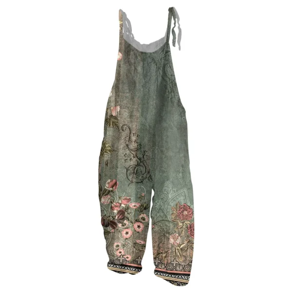 Women's Jumpsuit Floral Print Casual Loose Vintage Shoulder Strap Cotton Linen