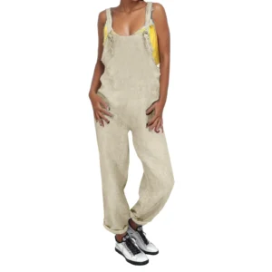 Plus Size Cotton Linen Jumpsuit Loose Casual Wide Leg Overalls