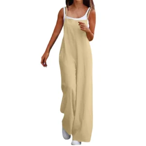 Plus Size Cotton Linen Jumpsuit Loose Casual Wide Leg Romper