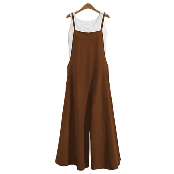 Women Summer Cotton Linen Loose Wide Leg Casual Jumpsuit Overalls - Image 6