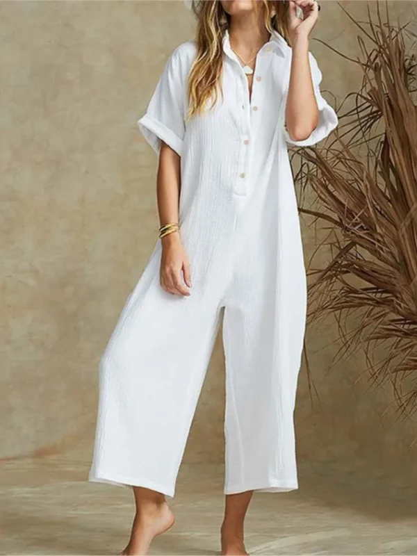 Elegant Cotton Linen Workwear Jumpsuit For Women Office Casual - Image 2
