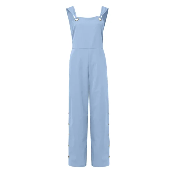 Women’s Sleeveless Cotton Linen Wide Leg Summer Strappy Jumpsuit - Image 4