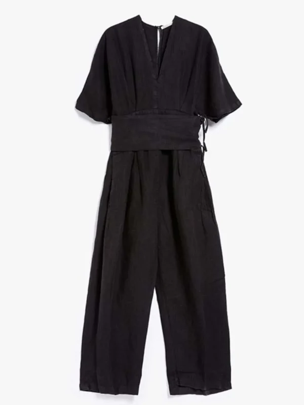 Cotton Linen V-Neck Belted Loose Jumpsuit Women Summer Casual - Image 6