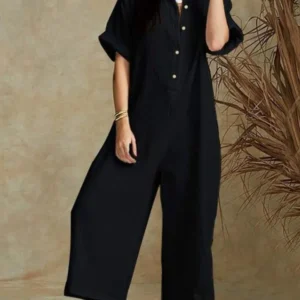 Elegant Cotton Linen Workwear Jumpsuit For Women Office Casual