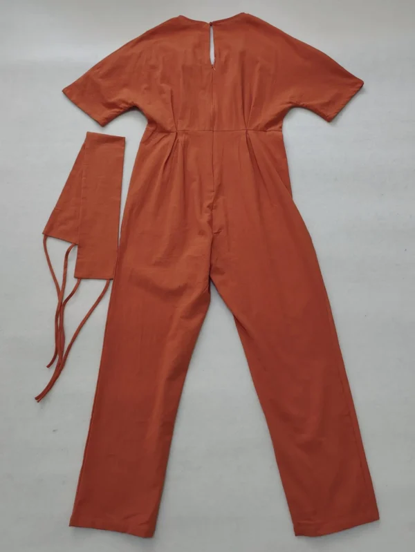 Cotton Linen V-Neck Belted Loose Jumpsuit Women Summer Casual - Image 5
