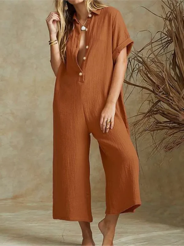 Elegant Cotton Linen Workwear Jumpsuit For Women Office Casual - Image 3