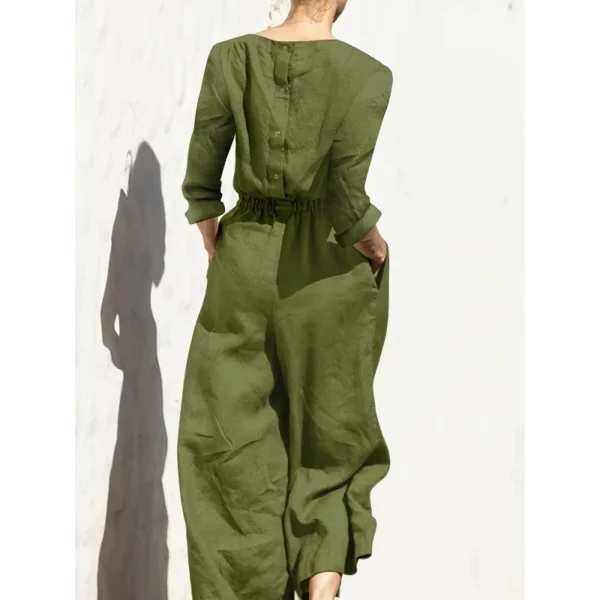 Breathable Cotton Linen Vintage Jumpsuit With Buttons And Pockets - Image 2