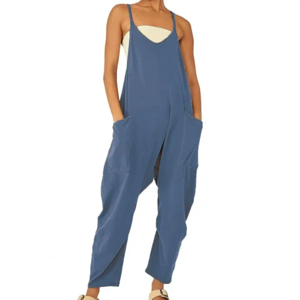 Casual Loose Cotton Linen Sleeveless Jumpsuit With Wide Leg Pants - Image 3