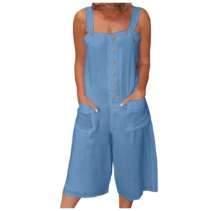 Women’s Loose Cotton Linen Wide Leg Jumpsuits With Pockets