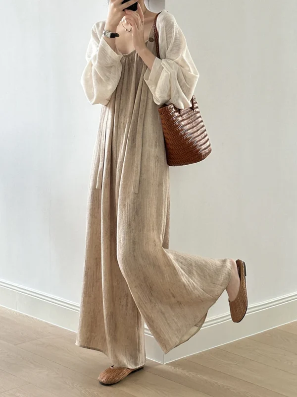 Women Linen Wide Leg High Waist Casual Jumpsuit Spring Autumn - Image 3