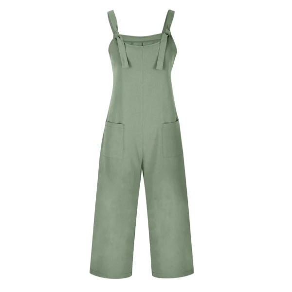 Women’s Casual Cotton Linen Spaghetti Strap Summer Harem Jumpsuit - Image 4