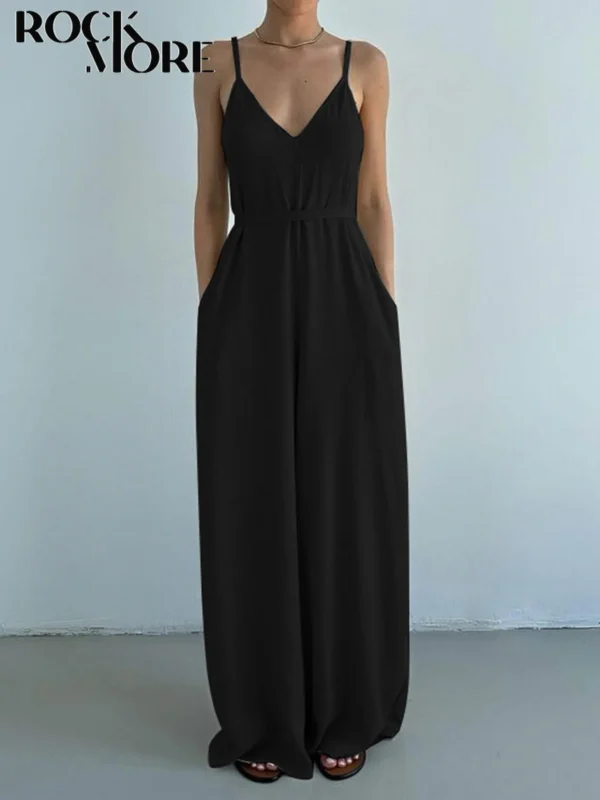 Rockmore Cotton Linen Sleeveless V-Neck Wide Leg Jumpsuit Outfit