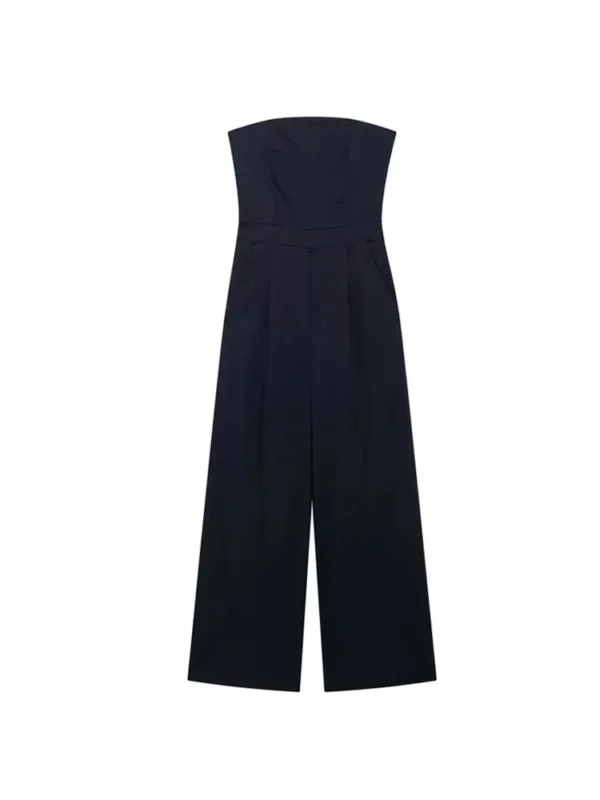 Strapless Linen Jumpsuit For Women Straight Neck Chic Playsuit - Image 5