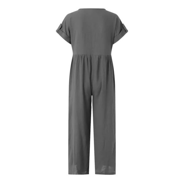 Vintage Cotton Linen Jumpsuit Women Ruched Wide-Leg Loose Rompers - Image 5