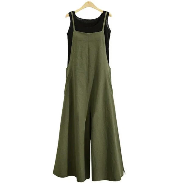 Women Summer Cotton Linen Loose Wide Leg Casual Jumpsuit Overalls - Image 4