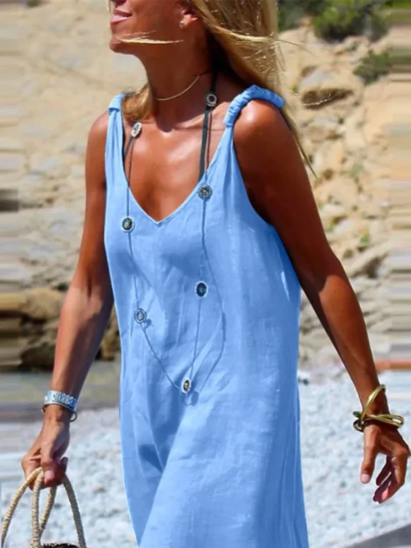 Casual Black Cotton Linen Jumpsuit With Spaghetti Straps For Summer - Image 6