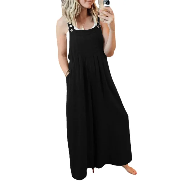 Women Casual Linen Romper Jumpsuit Wide Leg Cropped Pants Summer - Image 5