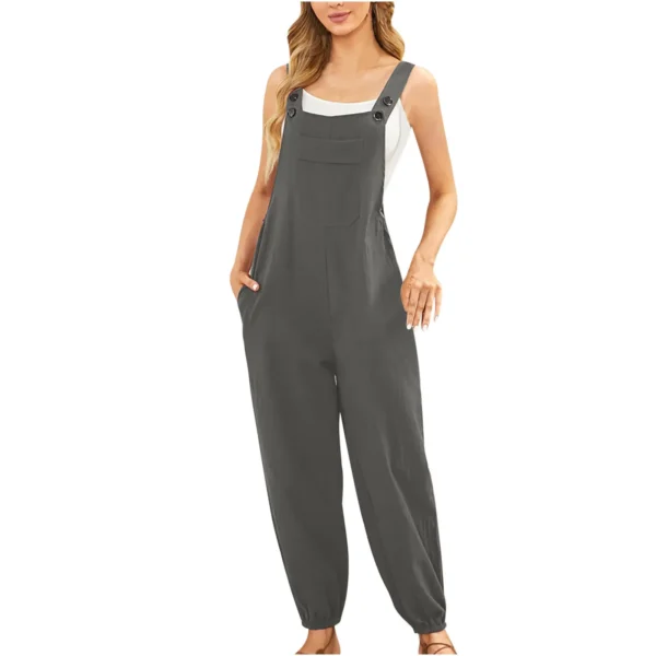 Women’s Cotton Linen Jumpsuit Casual Pocket Overalls Summer Fashion Style - Image 3