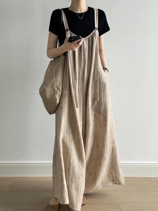 Women Linen Wide Leg High Waist Casual Jumpsuit Spring Autumn - Image 2