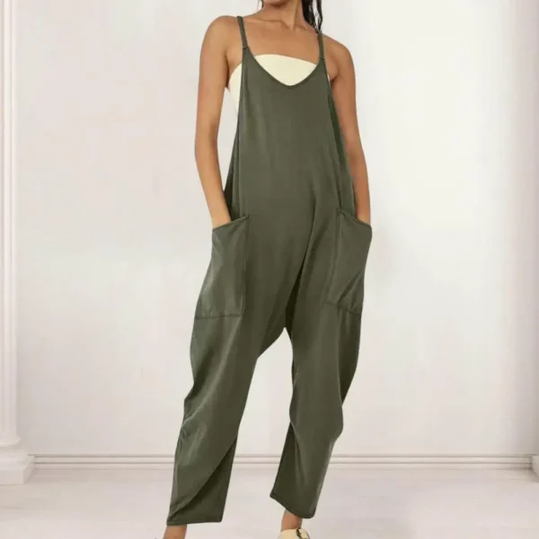 Casual Loose Cotton Linen Sleeveless Jumpsuit With Wide Leg Pants - Image 2