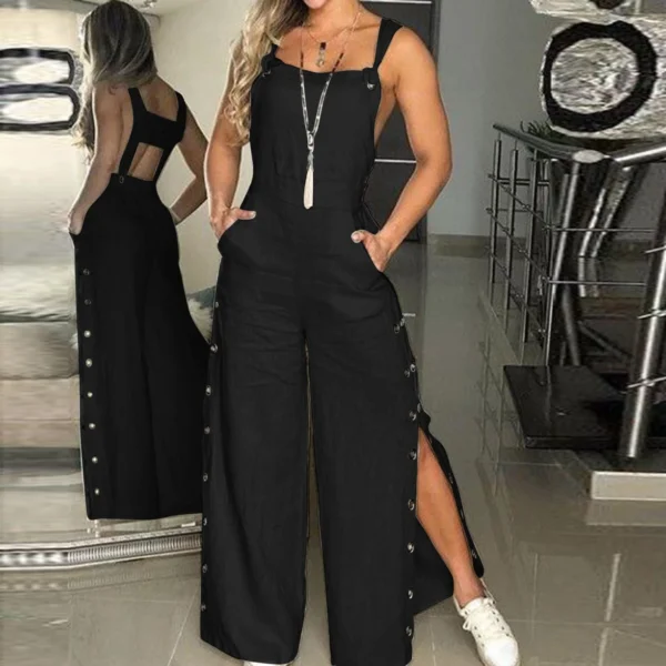 Women’s Sleeveless Cotton Linen Jumpsuit Wide Leg Loose Romper - Image 3