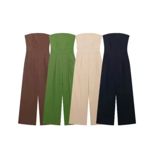 Strapless Linen Jumpsuit For Women Straight Neck Chic Playsuit