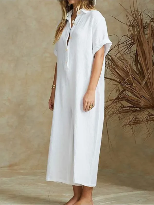 Elegant Cotton Linen Workwear Jumpsuit For Women Office Casual - Image 4