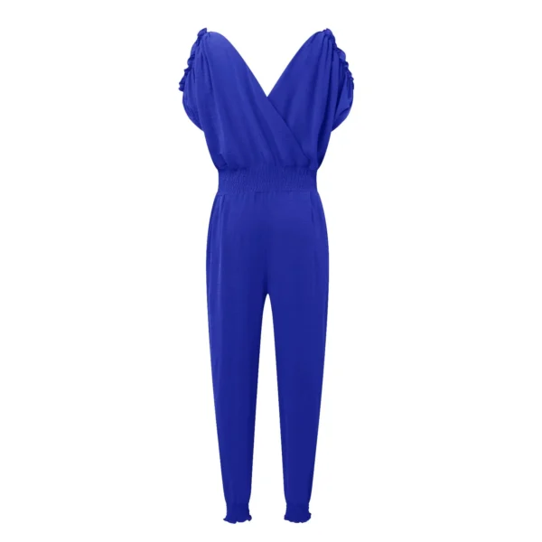 Casual Loose Cotton Linen V Neck Slim Waist Women’s Jumpsuit - Image 4